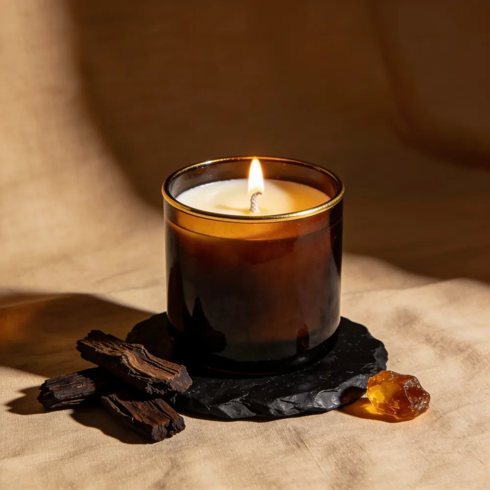 Illustration : Bougie parfumée oud et ambre